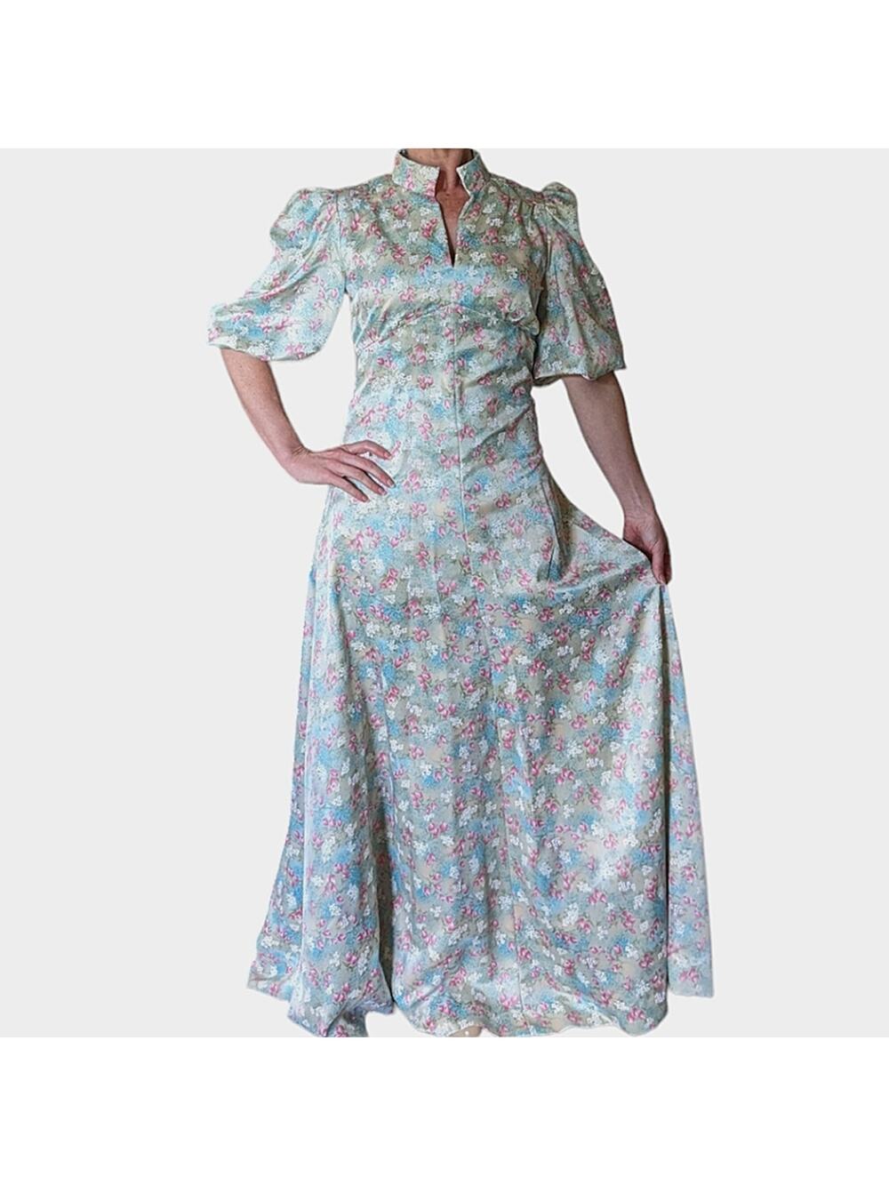 Vintage 1970s maxi dress cottagecore floral size S/M